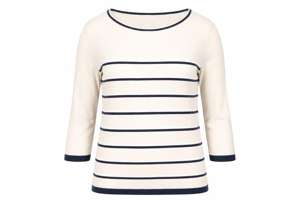 Country Casuals Womens Beige Round Neck Striped Viscose Pullover Jumper Size M