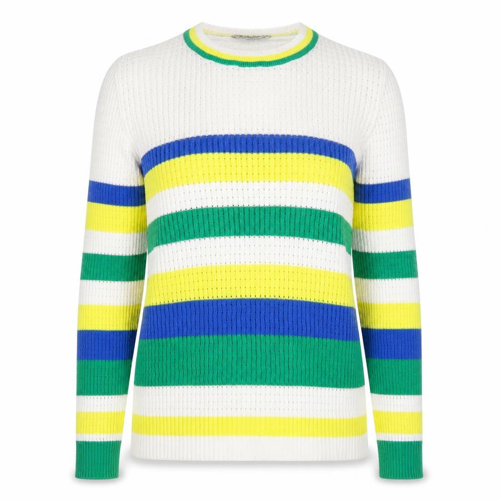 Stradivarius Womens White Round Neck Striped Cotton Pullover Jumper Size S