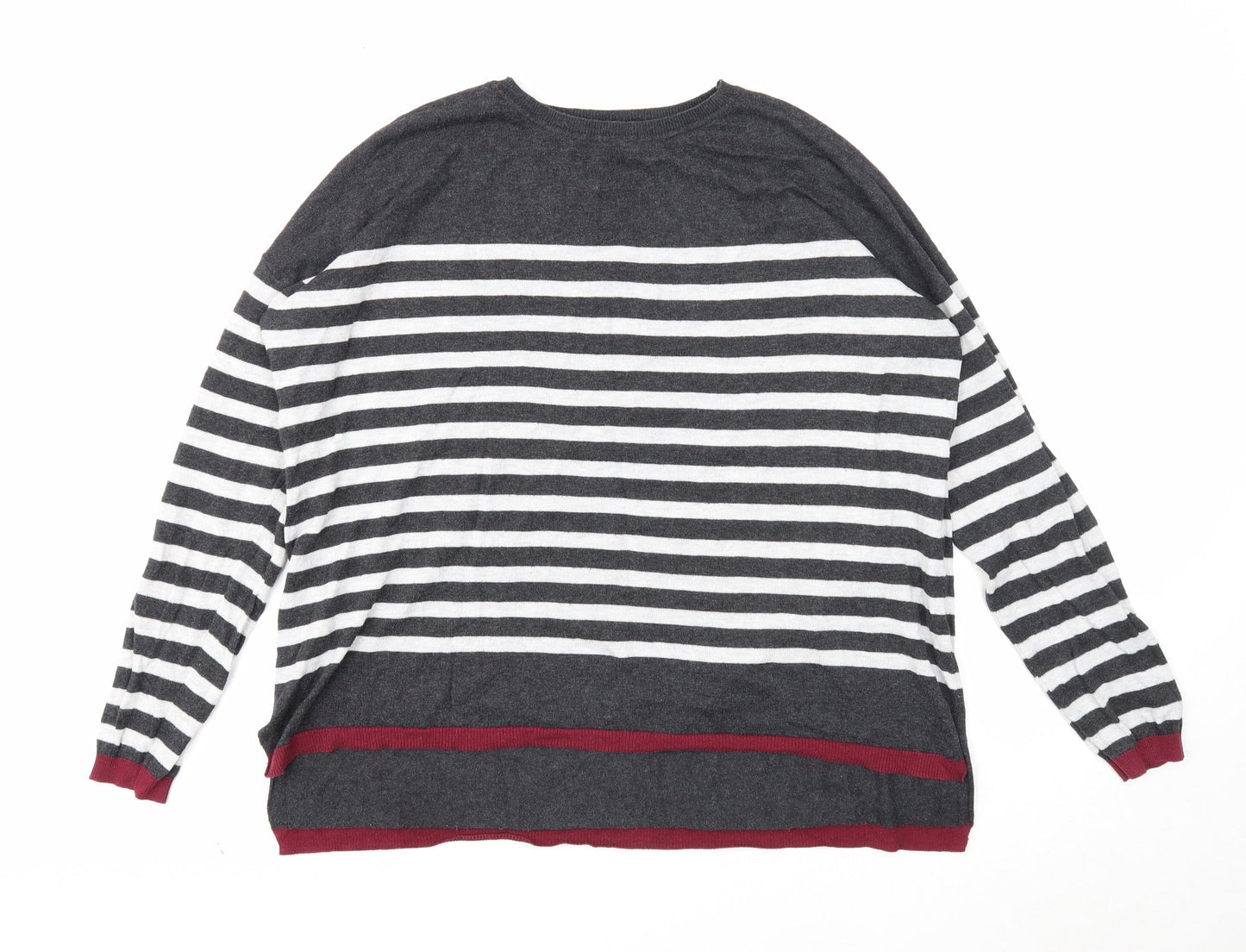 Mango Womens Grey Round Neck Striped Acrylic Pullover Jumper Size S