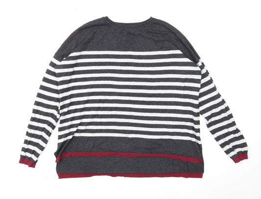 Mango Womens Grey Round Neck Striped Acrylic Pullover Jumper Size S