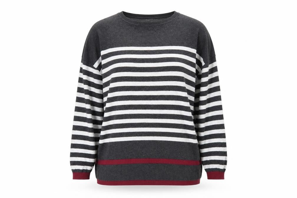 Mango Womens Grey Round Neck Striped Acrylic Pullover Jumper Size S