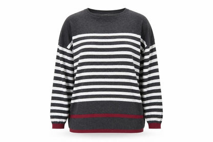 Mango Womens Grey Round Neck Striped Acrylic Pullover Jumper Size S