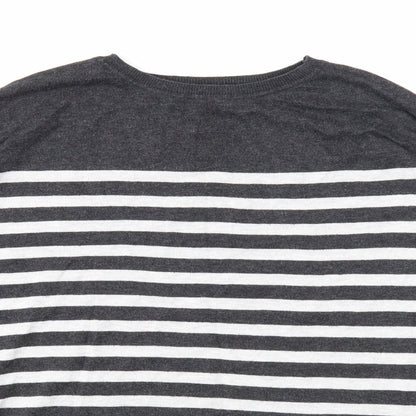 Mango Womens Grey Round Neck Striped Acrylic Pullover Jumper Size S