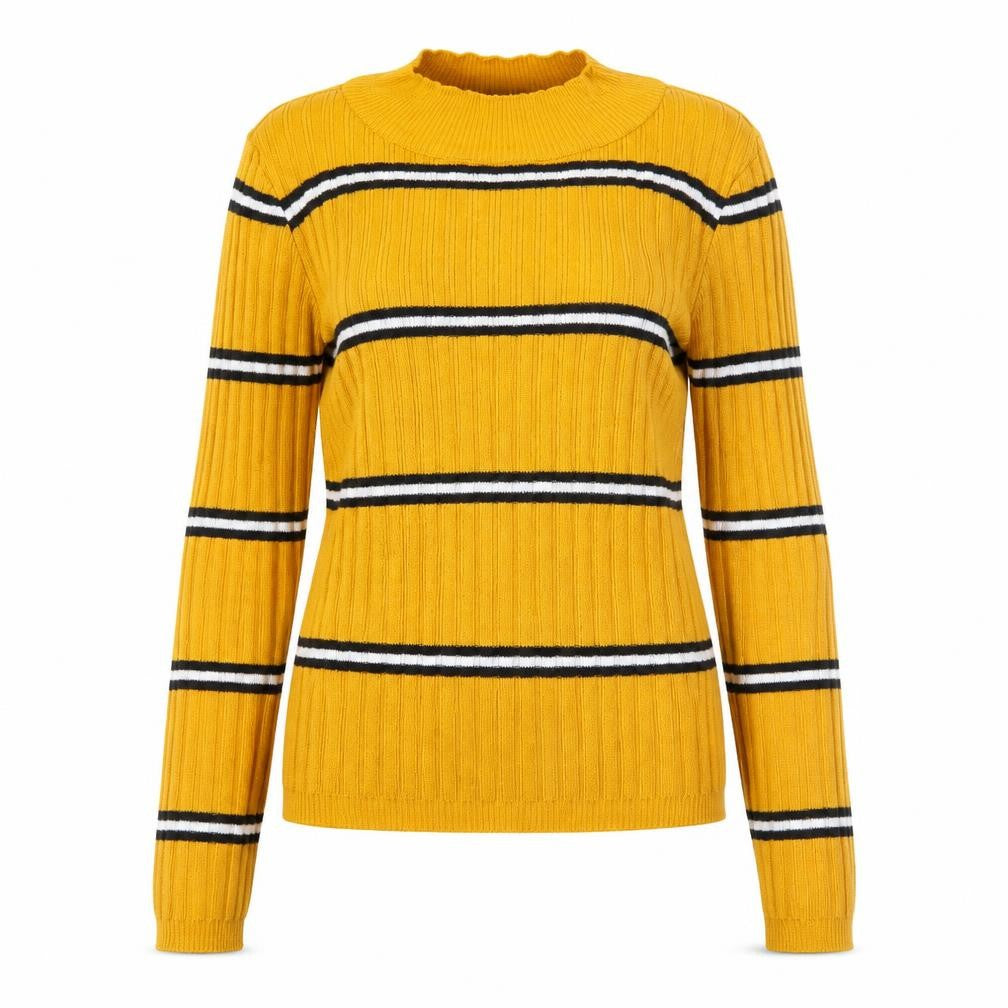 Primark Womens Yellow Mock Neck Striped Polyester Pullover Jumper Size 6