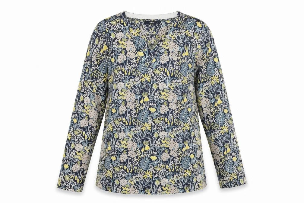 NEXT Womens Blue V-Neck Geometric Cotton Pullover Jumper Size 10