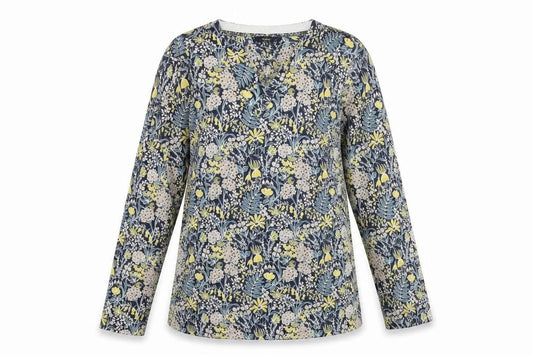 Next Womens Blue V-Neck Geometric Cotton Pullover Jumper Size 10