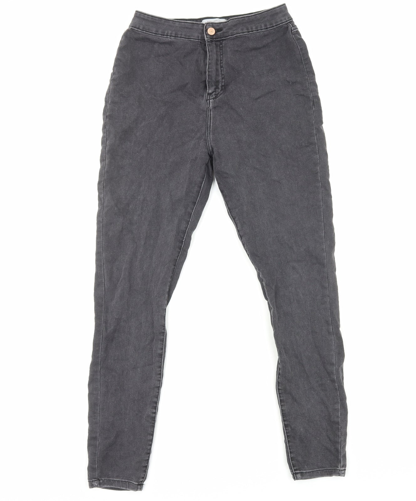 New Look Womens Grey Cotton Skinny Jeans Size 14 Regular Zip