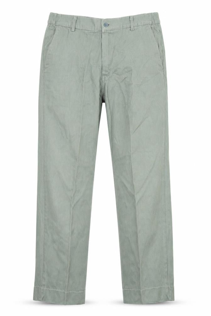 Double TWO Mens Green Cotton Chino Trousers Size L Regular Zip