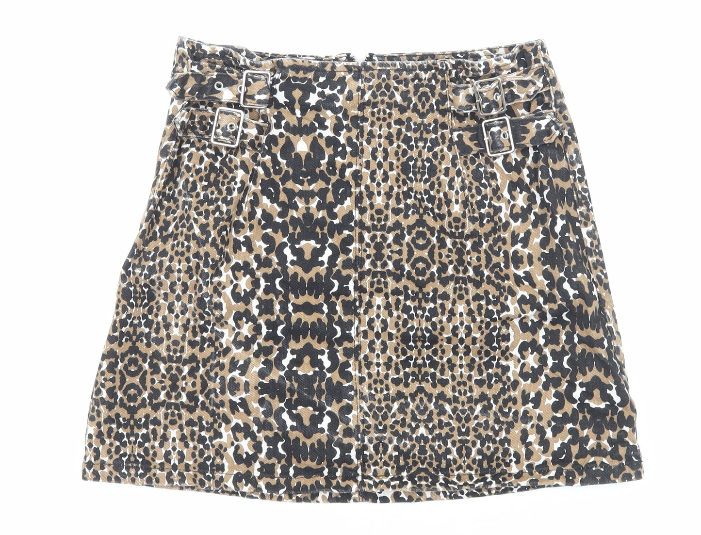 Topshop Womens Brown Animal Print Cotton Straight & Pencil Skirt Size 10 Zip - Leopard Pattern