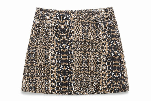 Topshop Womens Brown Animal Print Cotton Straight & Pencil Skirt Size 10 Zip - Leopard Pattern