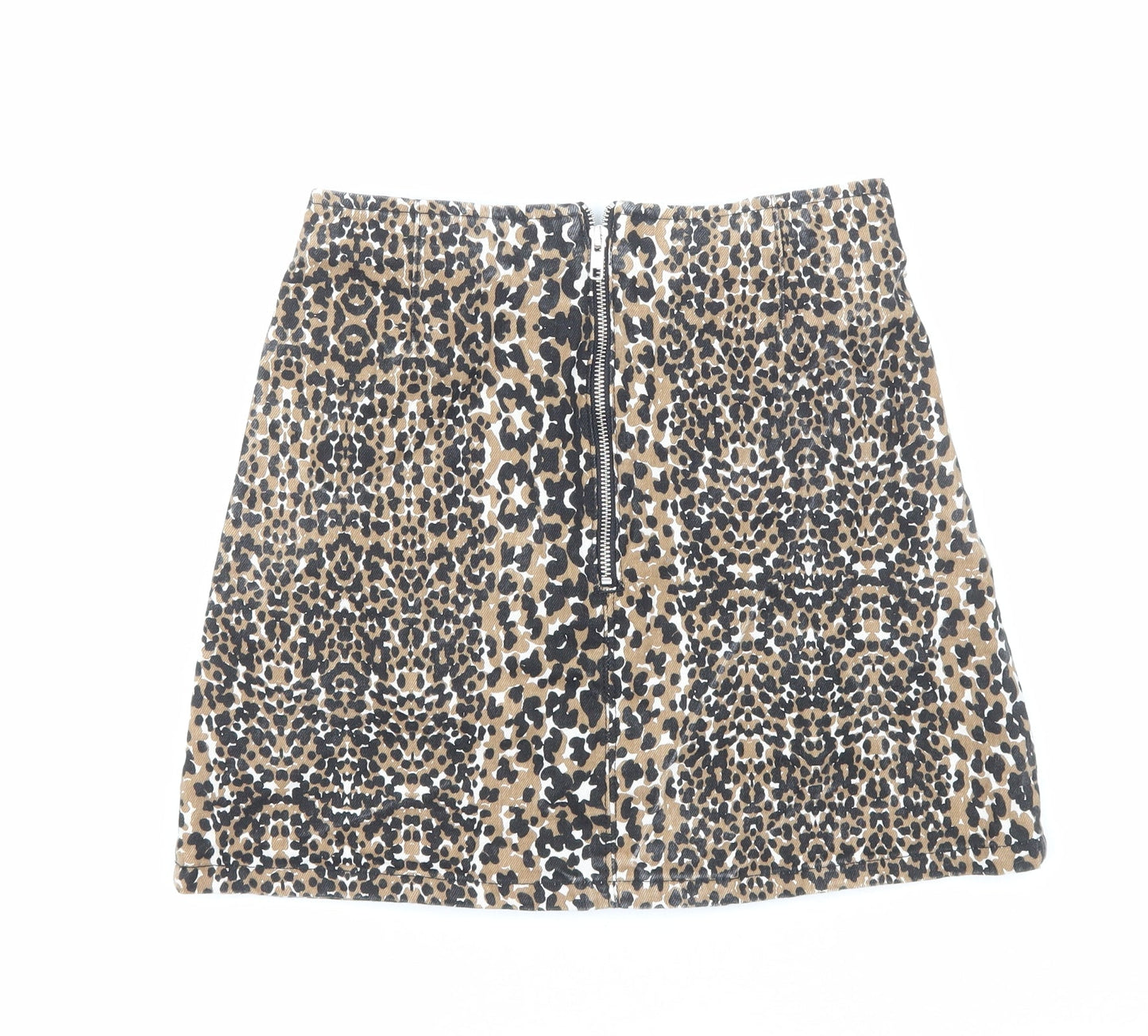 Topshop Womens Brown Animal Print Cotton Straight & Pencil Skirt Size 10 Zip - Leopard Pattern