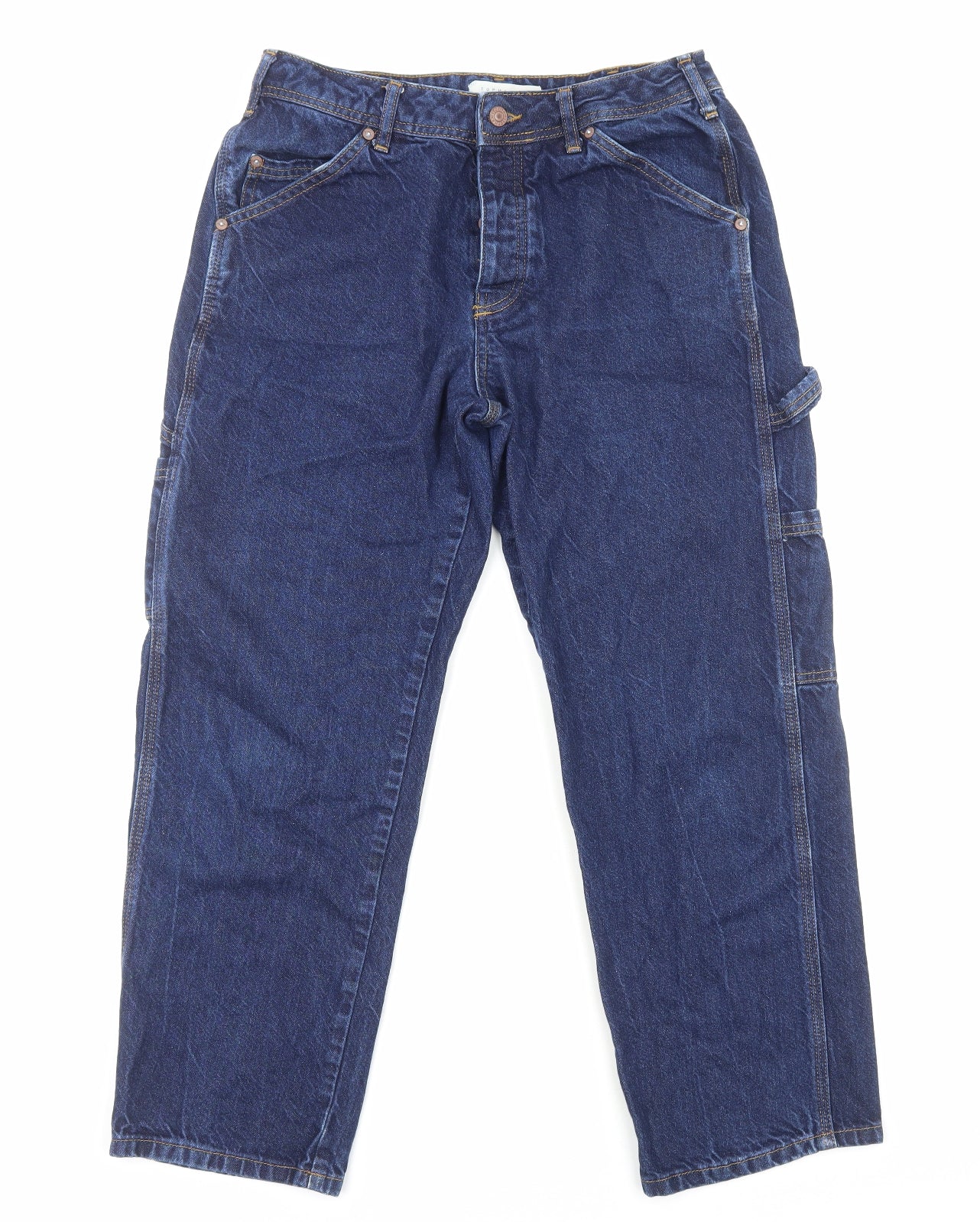 Topshop Mens Blue Cotton Straight Jeans Size M L30 in Regular Button