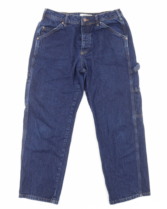Topshop Mens Blue Cotton Straight Jeans Size M L30 in Regular Button