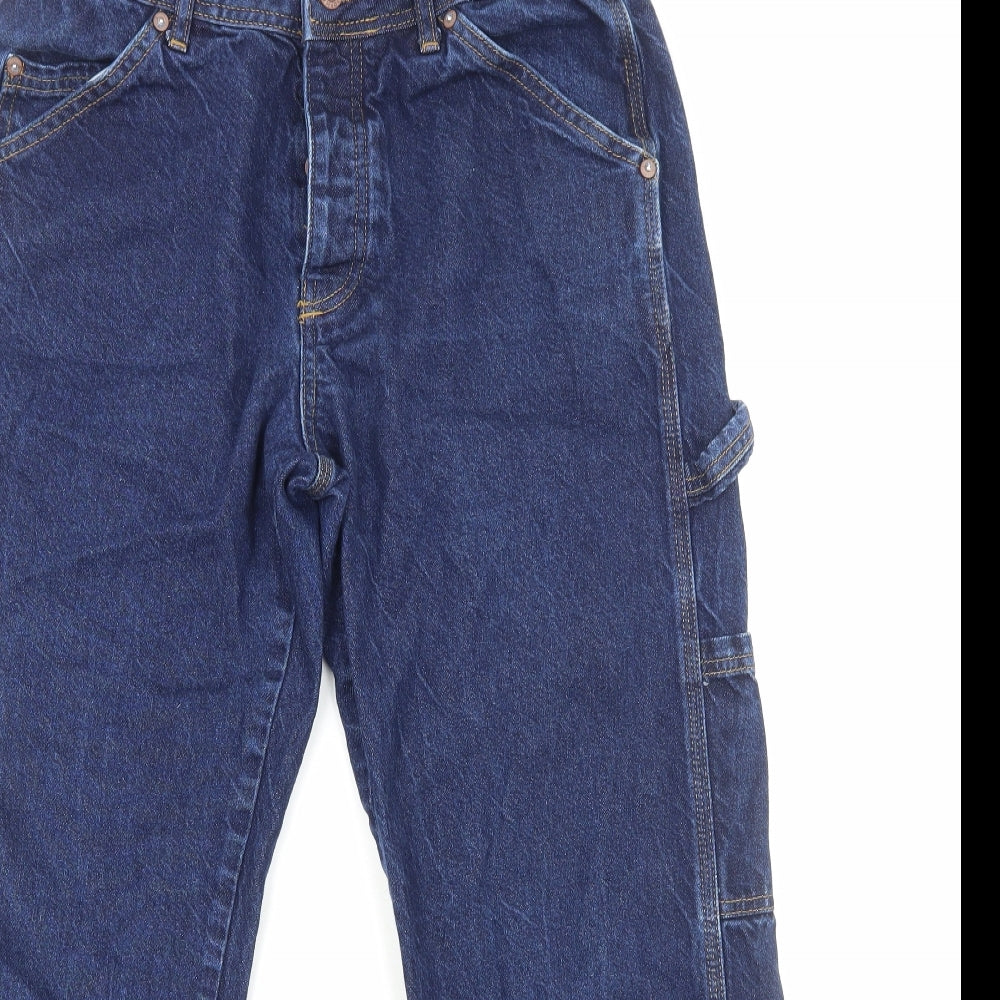 Topshop Mens Blue Cotton Straight Jeans Size M L30 in Regular Button