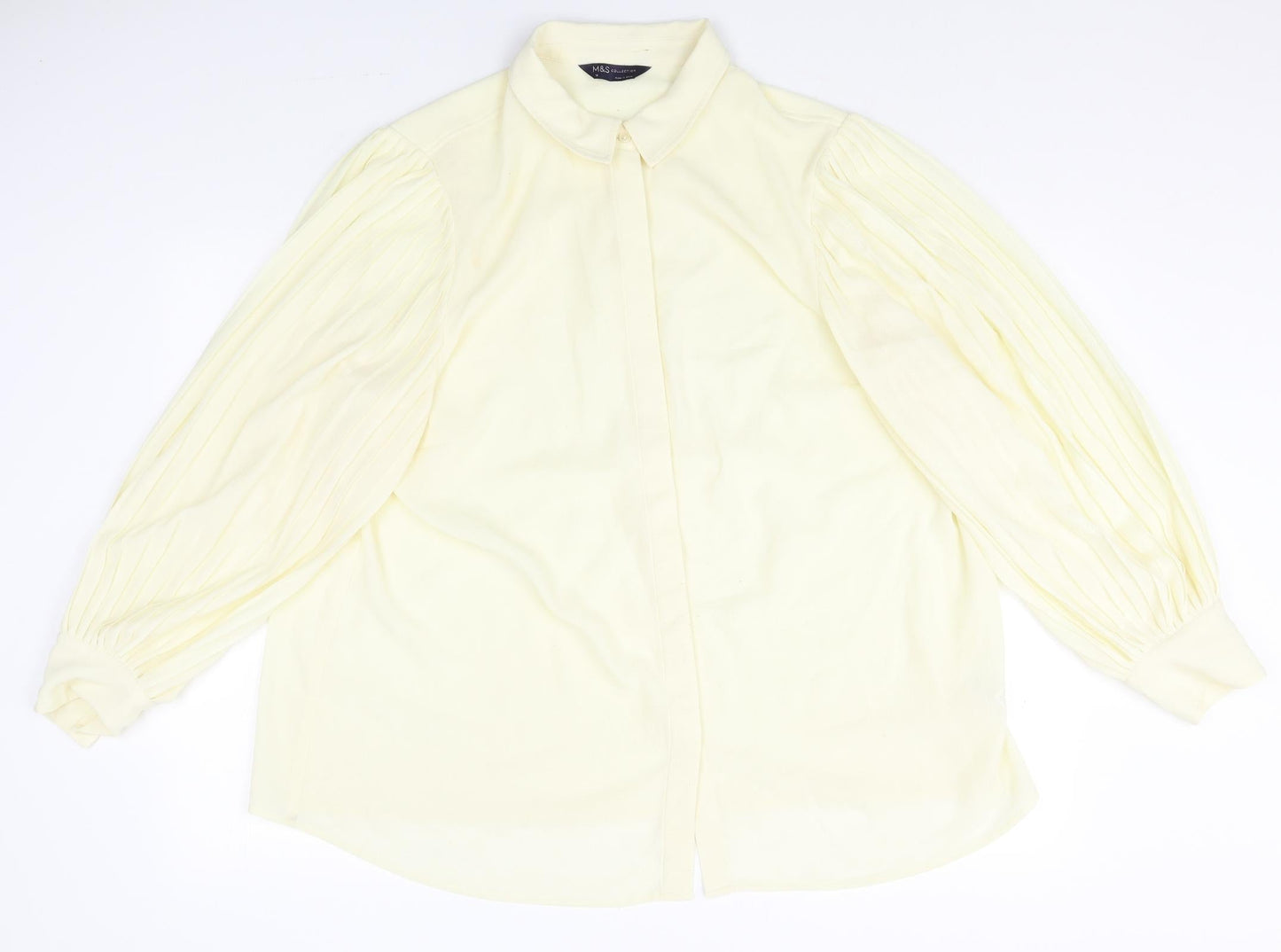 Marks and Spencer Womens Yellow Polyester Basic Button-Up Size 16 Collared