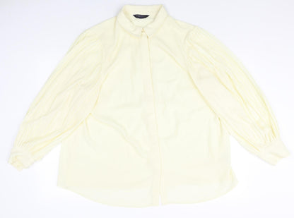 Marks & Spencer Womens Yellow Polyester Basic Button-Up Size 16 Collared