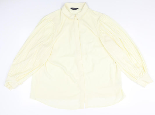 Marks and Spencer Womens Yellow Polyester Basic Button-Up Size 16 Collared