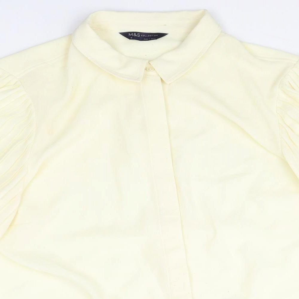 Marks and Spencer Womens Yellow Polyester Basic Button-Up Size 16 Collared