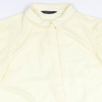 Marks & Spencer Womens Yellow Polyester Basic Button-Up Size 16 Collared