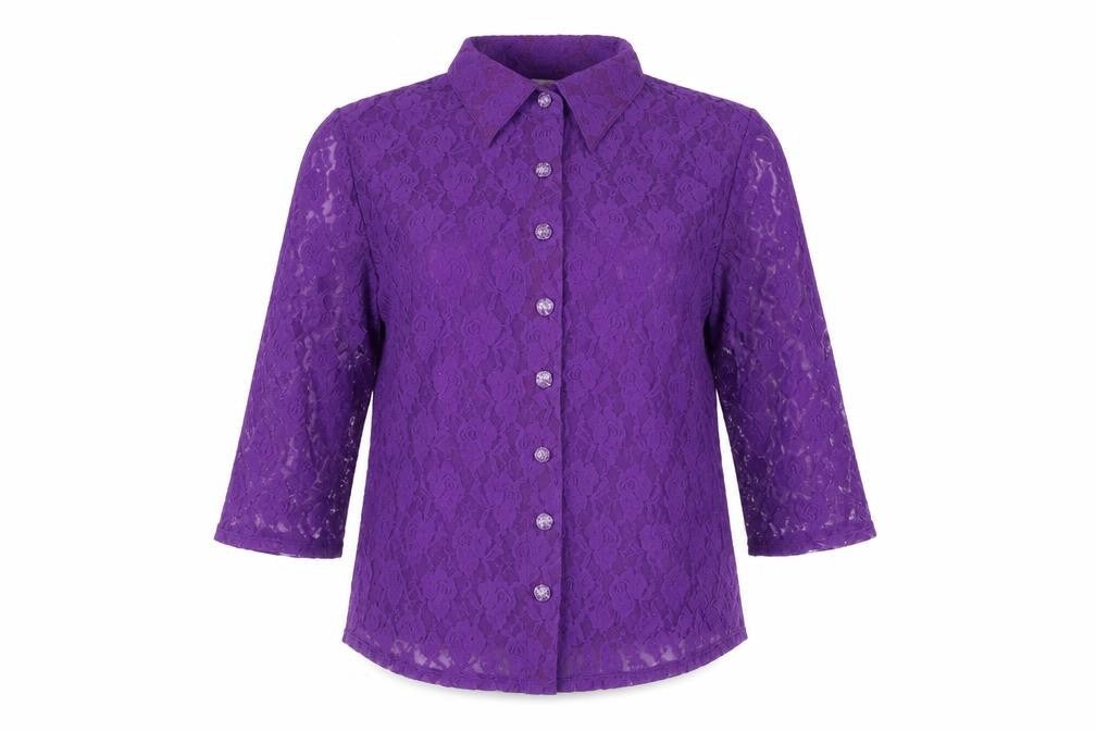 Michele Hope Womens Purple Geometric Nylon Basic Button-Up Size 14 V-Neck