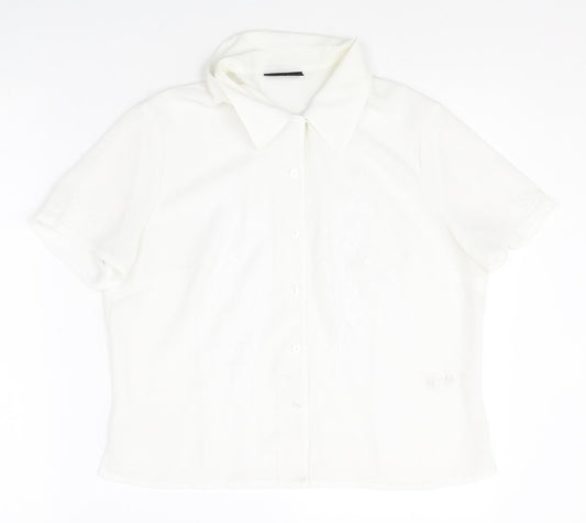 BHS Womens White Polyester Basic Button-Up Size 12 V-Neck