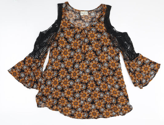 Kiss the Sky Womens Multicoloured Floral Rayon Mini Size XS Boat Neck Pullover - Cold Shoulder