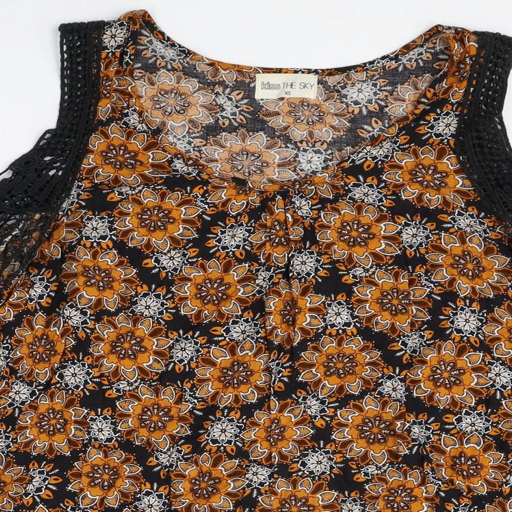 Kiss the Sky Womens Multicoloured Floral Rayon Mini Size XS Boat Neck Pullover - Cold Shoulder