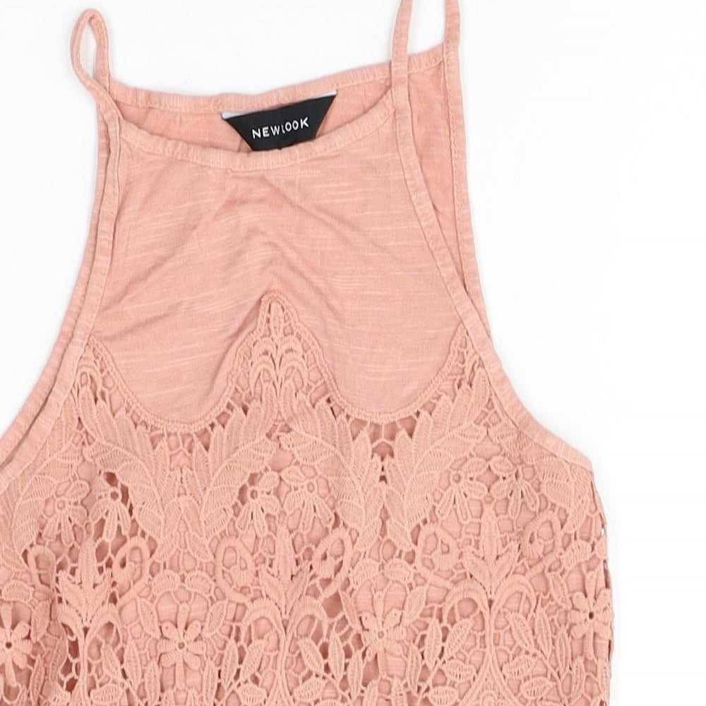 New Look Womens Pink Viscose Camisole Tank Size 6 Round Neck - Lace Front