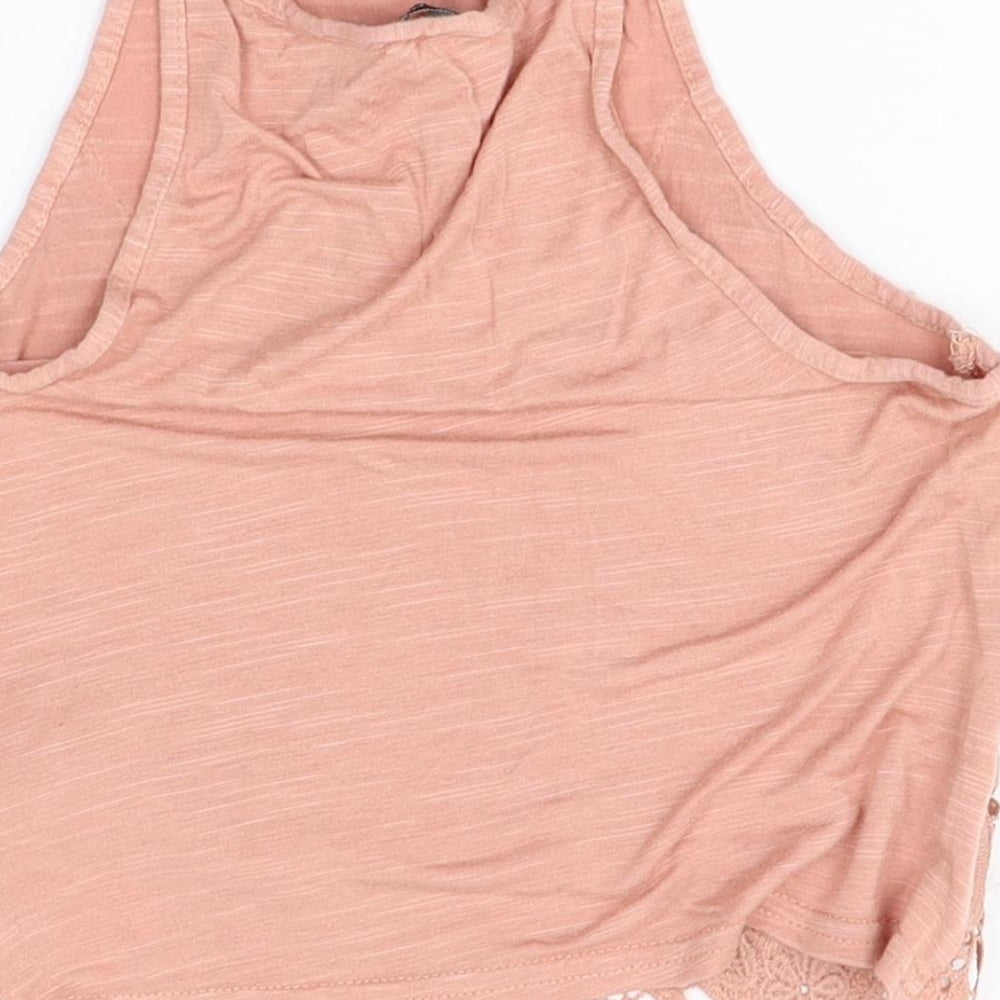 New Look Womens Pink Viscose Camisole Tank Size 6 Round Neck - Lace Front