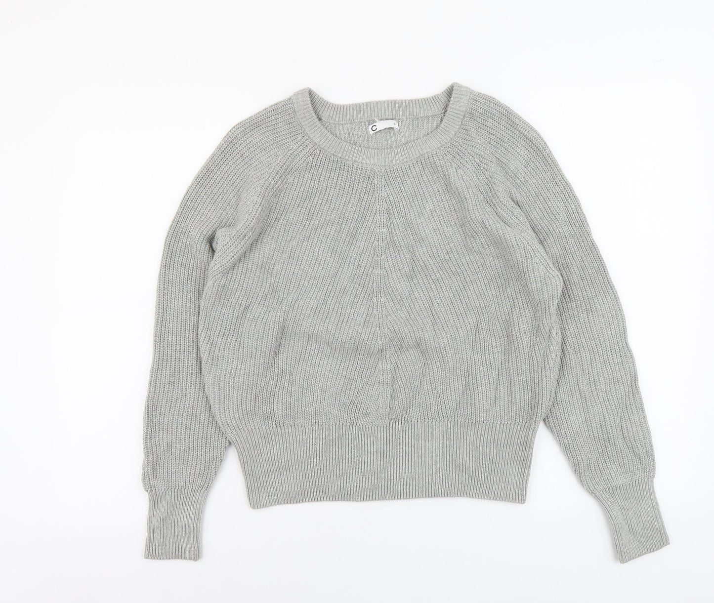 C Womens Grey Round Neck Acrylic Pullover Jumper Size S