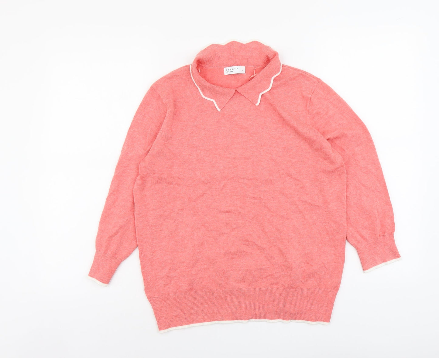 Papaya Womens Orange Collared Viscose Pullover Jumper Size 14