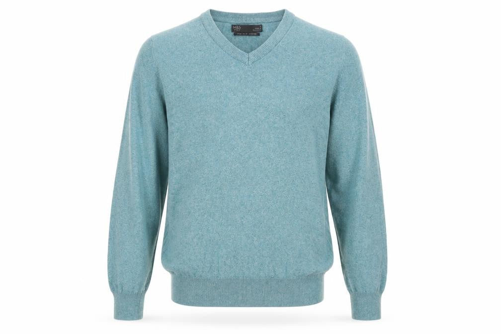 Marks & Spencer Mens Green V-Neck Cotton Pullover Jumper Size S Long Sleeve