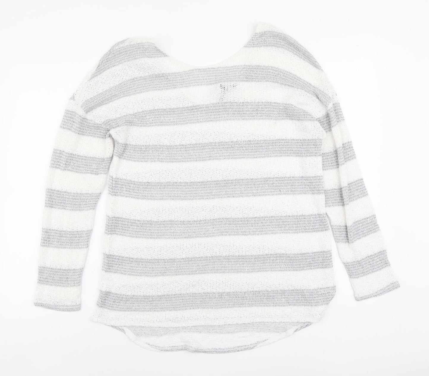 NEXT Womens Grey Scoop Neck Striped Viscose Pullover Jumper Size 14