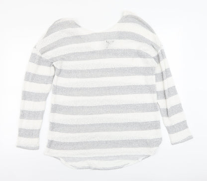 Next Womens Grey Scoop Neck Striped Viscose Pullover Jumper Size 14