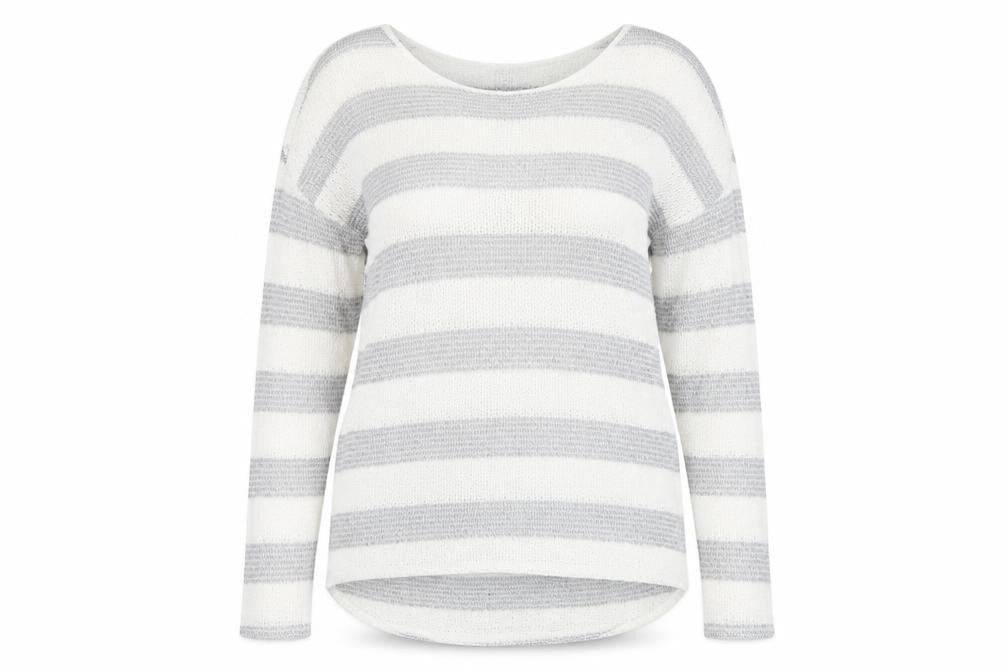 NEXT Womens Grey Scoop Neck Striped Viscose Pullover Jumper Size 14