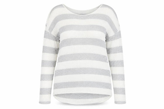 Next Womens Grey Scoop Neck Striped Viscose Pullover Jumper Size 14