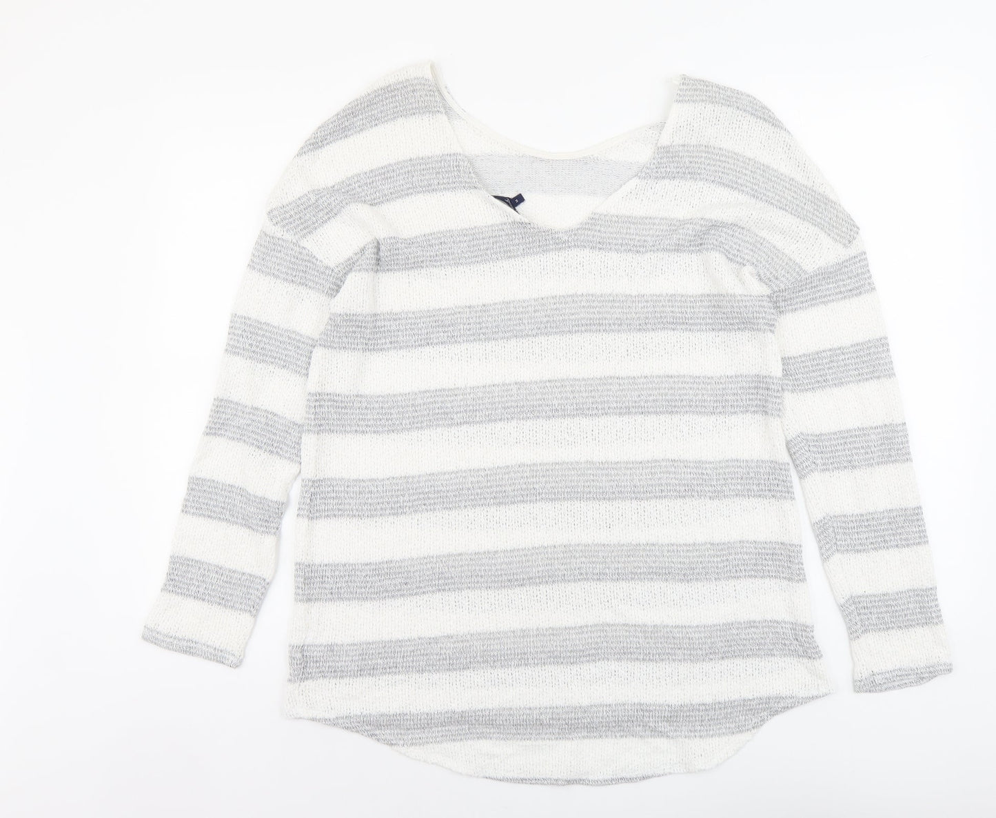 NEXT Womens Grey Scoop Neck Striped Viscose Pullover Jumper Size 14