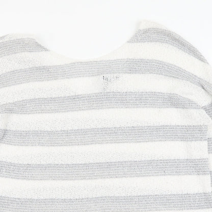 Next Womens Grey Scoop Neck Striped Viscose Pullover Jumper Size 14