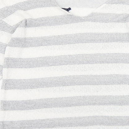 Next Womens Grey Scoop Neck Striped Viscose Pullover Jumper Size 14