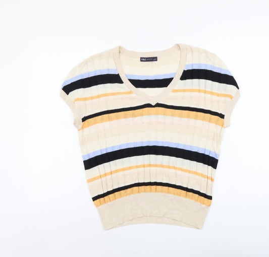 Marks and Spencer Womens Multicoloured Scoop Neck Striped Viscose Pullover Jumper Size L