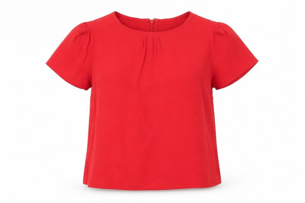 Marks & Spencer Womens Red Viscose Basic Blouse Size 8 Boat Neck - Pleat Detail