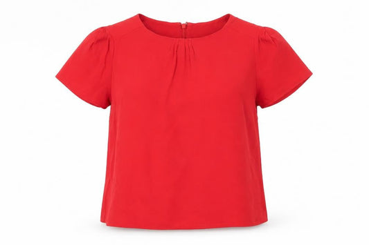 Marks and Spencer Womens Red Viscose Basic Blouse Size 8 Boat Neck - Pleat Detail