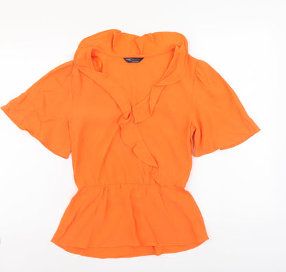 Marks & Spencer Womens Orange Viscose Basic Blouse Size 6 V-Neck