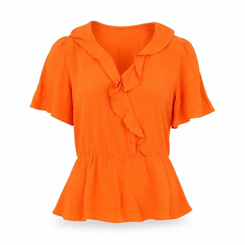 Marks & Spencer Womens Orange Viscose Basic Blouse Size 6 V-Neck