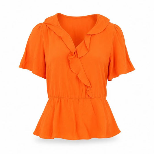 Marks and Spencer Womens Orange Viscose Basic Blouse Size 6 V-Neck