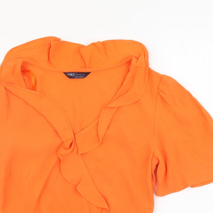 Marks & Spencer Womens Orange Viscose Basic Blouse Size 6 V-Neck