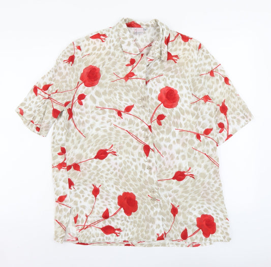 Rigany Womens Beige Floral Polyester Basic Button-Up Size M Collared
