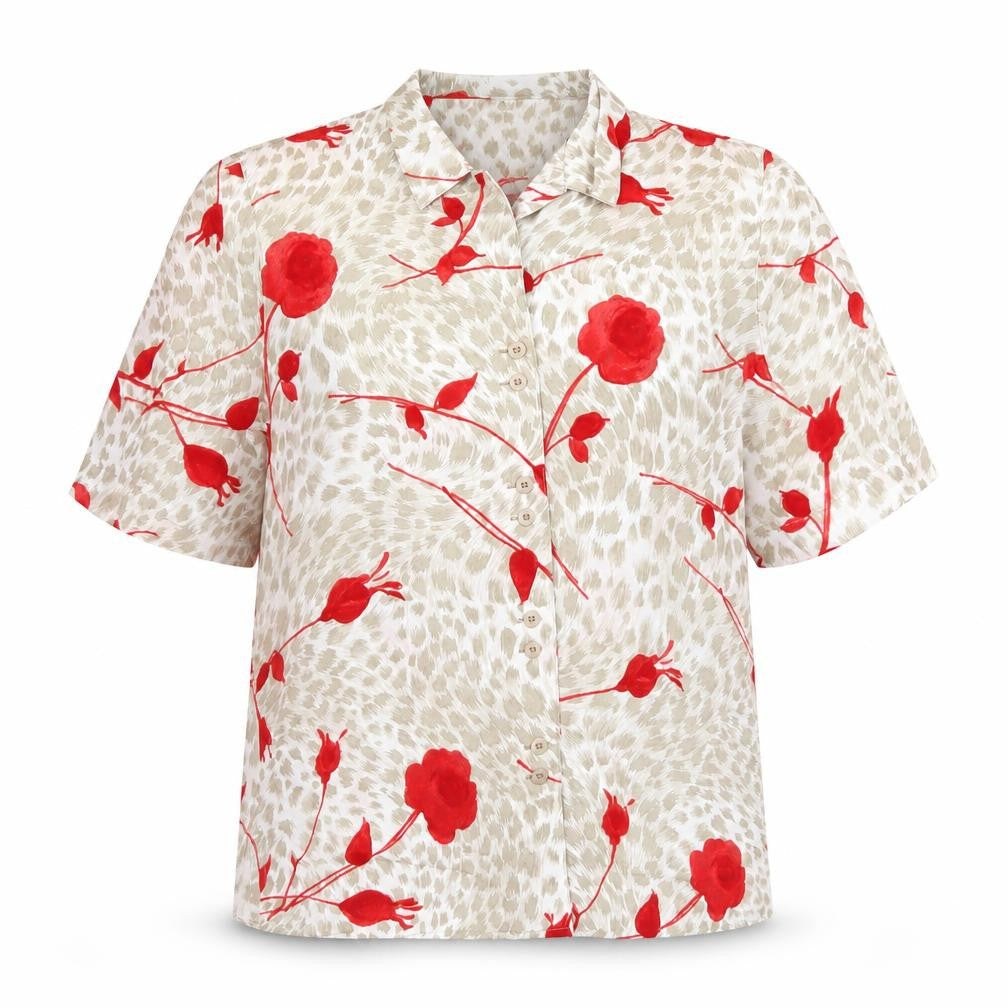 Rigany Womens Beige Floral Polyester Basic Button-Up Size M Collared