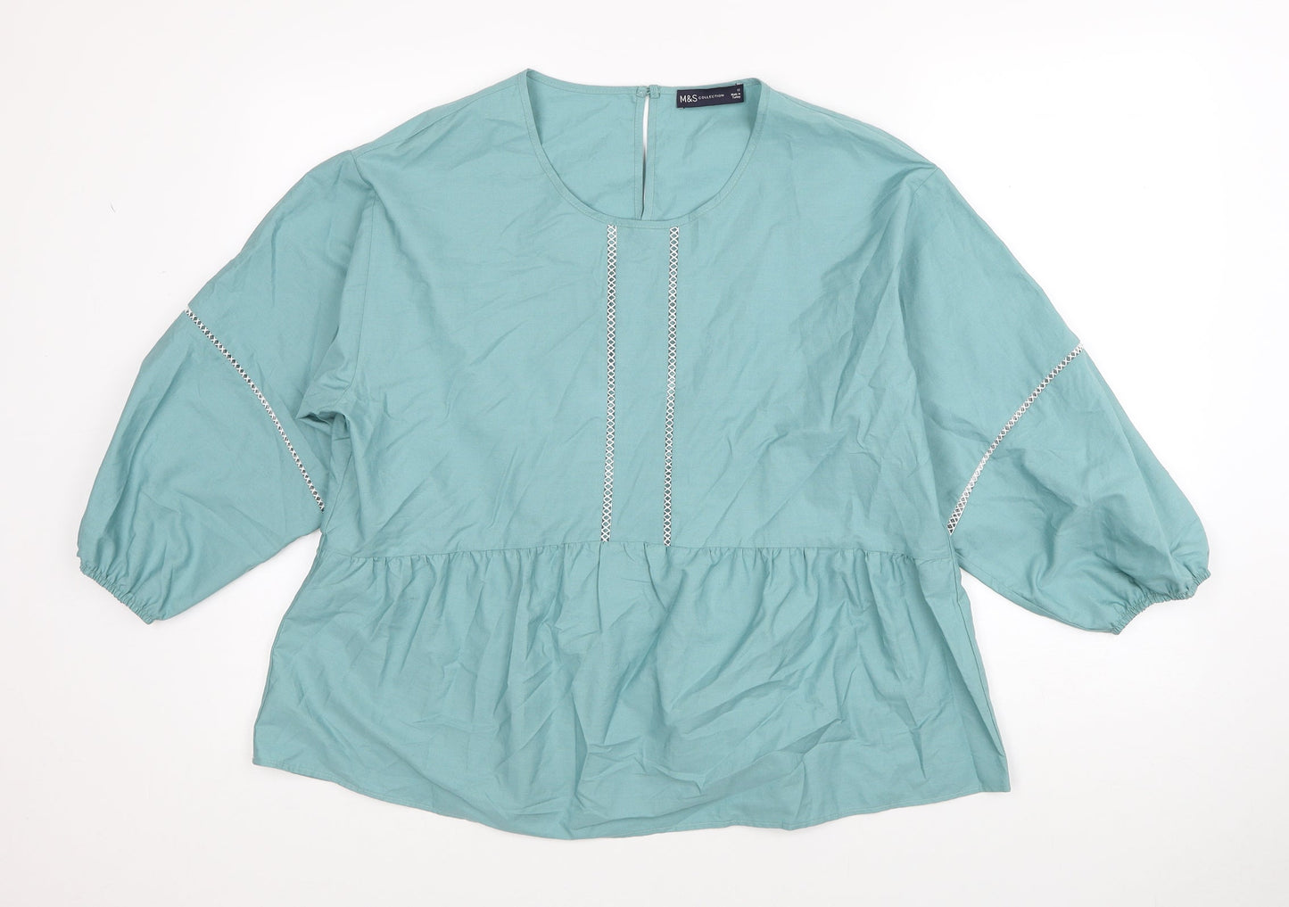 Marks and Spencer Womens Blue Cotton Basic Blouse Size 12 Round Neck