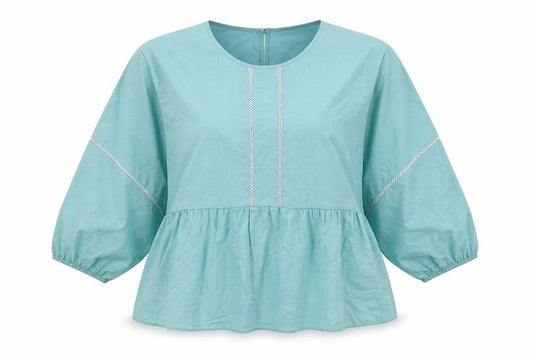 Marks and Spencer Womens Blue Cotton Basic Blouse Size 12 Round Neck